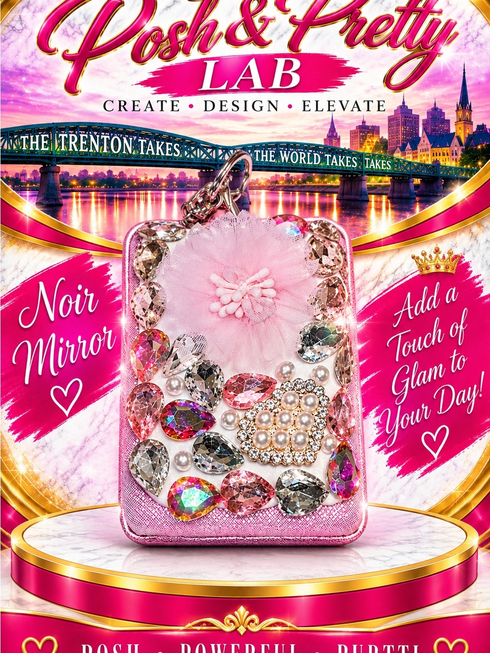 Pink Jeweled Compact Mirror Pouch